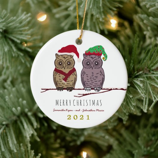 Kerstversiering met Kerstmis in Santa Owl en Elf O Keramisch Ornament (Boom)