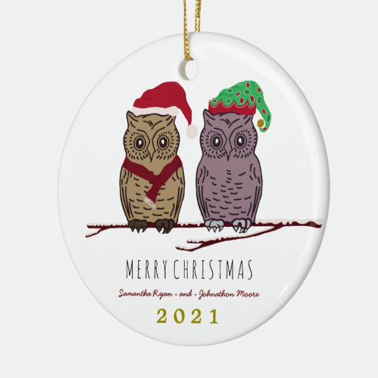 Kerstversiering met Kerstmis in Santa Owl en Elf O Keramisch Ornament (Links)
