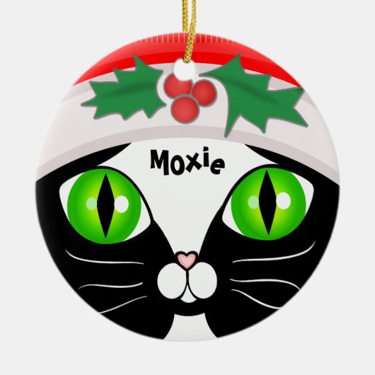 kerstversiering met kerstmis in Santa Tuxedo Cat Keramisch Ornament (Voorkant)