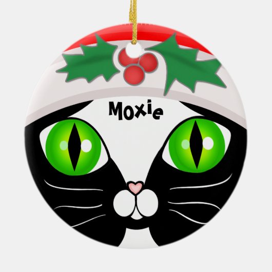 kerstversiering met kerstmis in Santa Tuxedo Cat Keramisch Ornament (Achterkant)