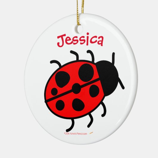 Kerstversiering met ladybug Voeg Jouw naam en teks Keramisch Ornament (Links)