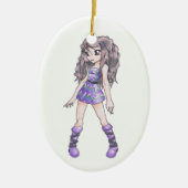 kerstversiering met meisje in Paarse dress & Boots Keramisch Ornament (Voorkant)