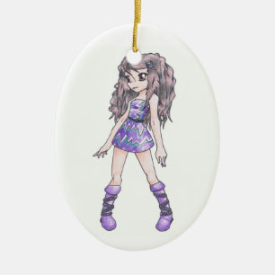 kerstversiering met meisje in Paarse dress & Boots Keramisch Ornament
