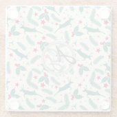 Kerstversiering met monogram, herten- en hulstvolk glazen onderzetter (Achterkant)