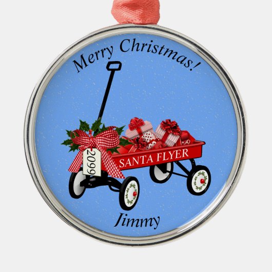 Kerstversiering met naam en datum Wagon Metalen Ornament (Voorkant)