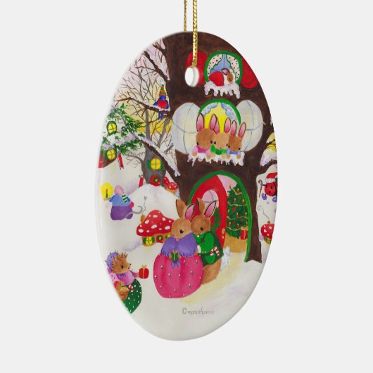 Kerstversiering met ooval Woodland Keramisch Ornament (Rechts)