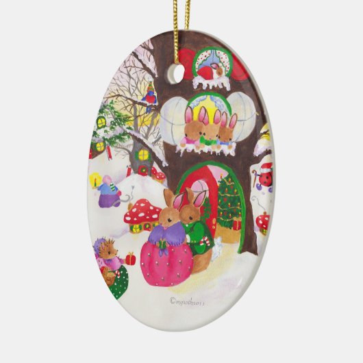 Kerstversiering met ooval Woodland Keramisch Ornament (Links)