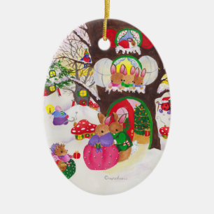 Kerstversiering met ooval Woodland Keramisch Ornament