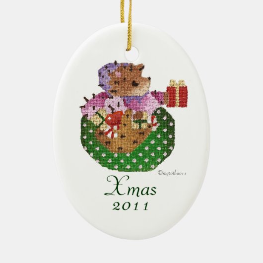 Kerstversiering met ooval Woodland Keramisch Ornament (Achterkant)