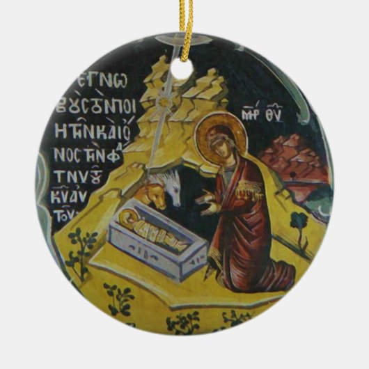 Kerstversiering met orthodoxe nativiteitspictogram keramisch ornament (Voorkant)