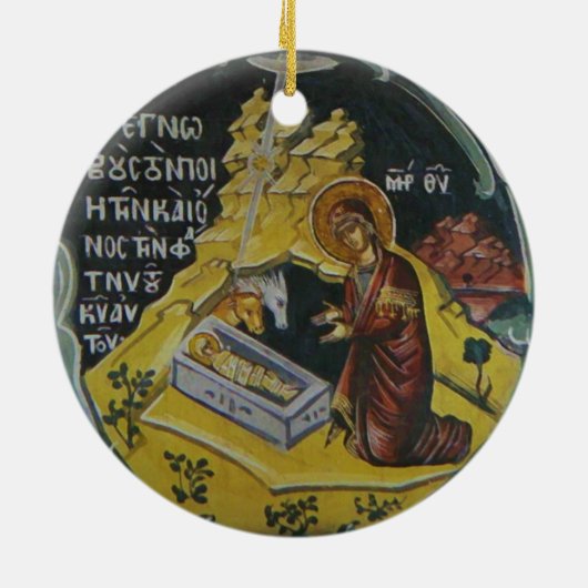 Kerstversiering met orthodoxe nativiteitspictogram keramisch ornament (Achterkant)