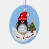 kerstversiering met pinguïn en tekst keramisch ornament (Rechts)