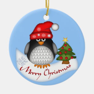 kerstversiering met pinguïn en tekst keramisch ornament