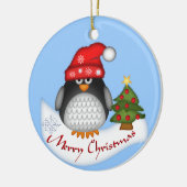 kerstversiering met pinguïn en tekst keramisch ornament (Links)