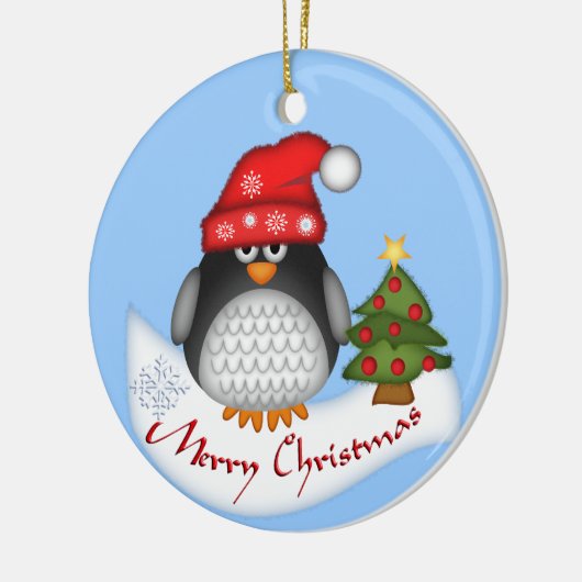 kerstversiering met pinguïn en tekst keramisch ornament (Links)