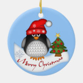 kerstversiering met pinguïn en tekst keramisch ornament (Achterkant)