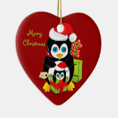 kerstversiering met pinguïn mam en Baby Keramisch Ornament (Rechts)