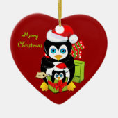 kerstversiering met pinguïn mam en Baby Keramisch Ornament (Voorkant)