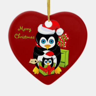 kerstversiering met pinguïn mam en Baby Keramisch Ornament