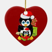 kerstversiering met pinguïn mam en Baby Keramisch Ornament (Achterkant)