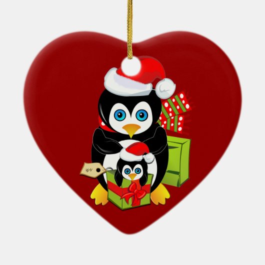 kerstversiering met pinguïn mam en Baby Keramisch Ornament (Achterkant)