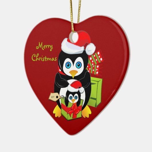 kerstversiering met pinguïn mam en Baby Keramisch Ornament (Links)