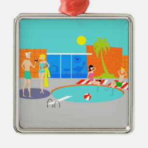 kerstversiering met Retro Pool Party Metalen Ornament