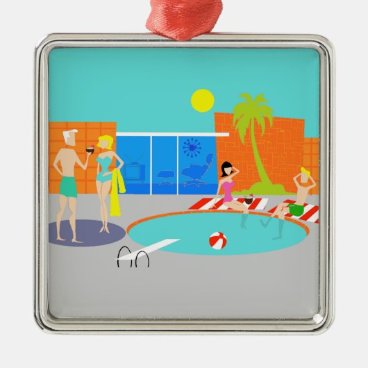 kerstversiering met Retro Pool Party Metalen Ornament (Voorkant)