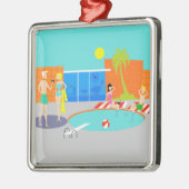 kerstversiering met Retro Pool Party Metalen Ornament (Links)
