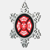 kerstversiering met rode brandweerman tin sneeuwvlok ornament (Rechts)