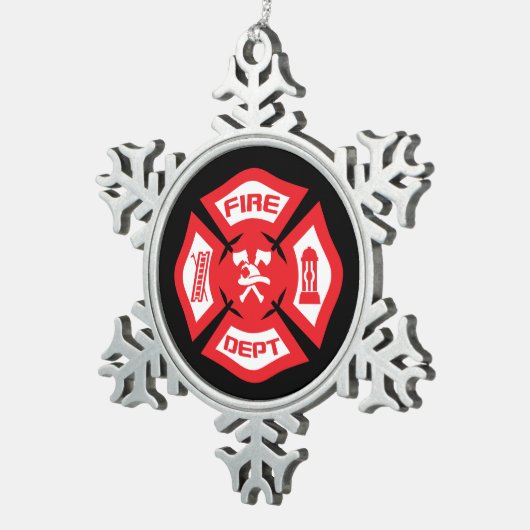 kerstversiering met rode brandweerman tin sneeuwvlok ornament (Rechts)