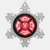 kerstversiering met rode brandweerman tin sneeuwvlok ornament (Voorkant)