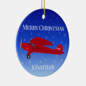 kerstversiering met rood vliegtuig keramisch ornament (Rechts)