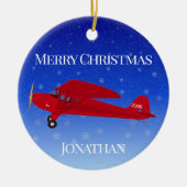 kerstversiering met rood vliegtuig keramisch ornament (Voorkant)