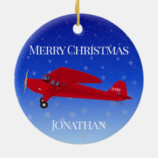 kerstversiering met rood vliegtuig keramisch ornament (Achterkant)