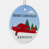 kerstversiering met rood vliegtuig keramisch ornament (Rechts)