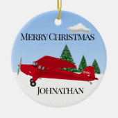 kerstversiering met rood vliegtuig keramisch ornament (Voorkant)