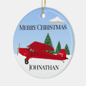 kerstversiering met rood vliegtuig keramisch ornament (Links)