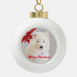 kerstversiering met Samoyed; keramische bal Keramische Bal Ornament