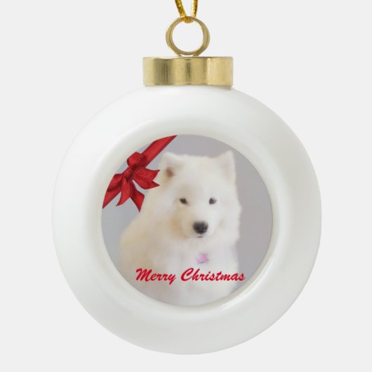 kerstversiering met Samoyed; keramische bal Keramische Bal Ornament (Voorkant)