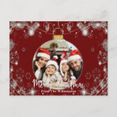 Kerstversiering met sneeuwcirkels op rood briefkaart (Voorkant)