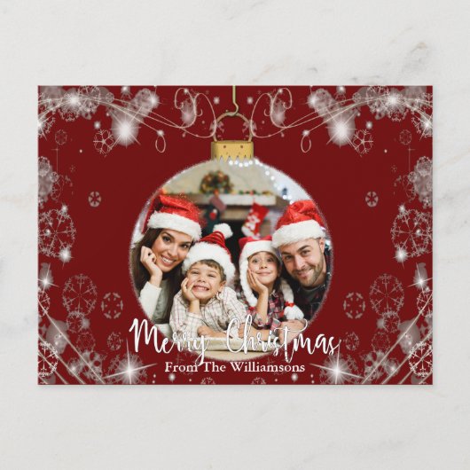 Kerstversiering met sneeuwcirkels op rood briefkaart (Voorkant)