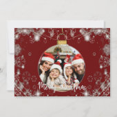 Kerstversiering met sneeuwcirkels op rood feestdagenkaart (Voorkant)