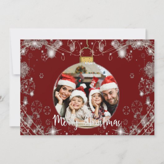 Kerstversiering met sneeuwcirkels op rood feestdagenkaart (Voorkant)