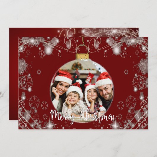 Kerstversiering met sneeuwcirkels op rood feestdagenkaart (Voorkant / Achterkant)