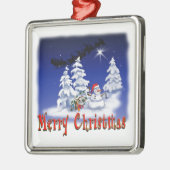 Kerstversiering met sneeuwpop metalen ornament (Links)