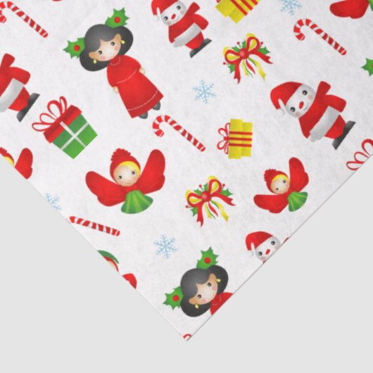 Kerstversiering met sneeuwpoppen, elven, engelen tissuepapier (Detail)