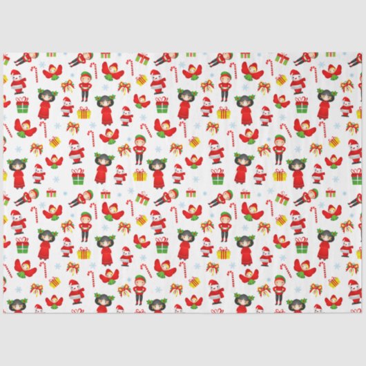 Kerstversiering met sneeuwpoppen, elven, engelen tissuepapier (Voorkant)