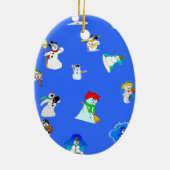 kerstversiering met sneeuwpoppen keramisch ornament (Achterkant)