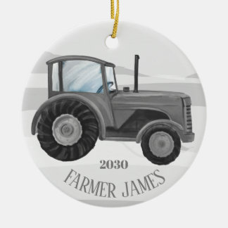 kerstversiering met speciale grijze Tractor Keramisch Ornament